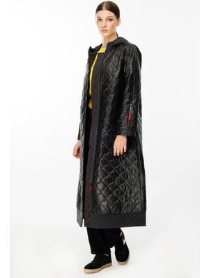 Micca Denim Rouge Kapitone Dolgulu Garni Femuarlı Baharlık Trench Kaban-Siyah