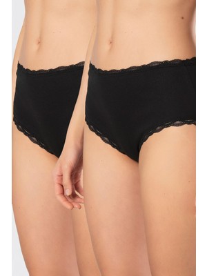 Kom Türen Kadın Likralı Ribana Dantelli Yüksel Bel Külot 2'li Paket 929/SIYAH