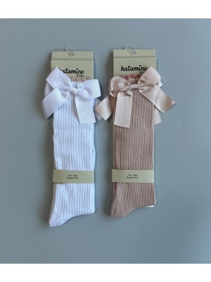 Katamino Kurdelalı Dizaltı 2'li Kız Çocuk Çorap Seti