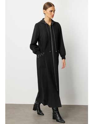 Micca El İşi Detaylı Otto ve Krep Doku Kumaş Spor Zamansız Mevsimlik Trench / Kap-Siyah