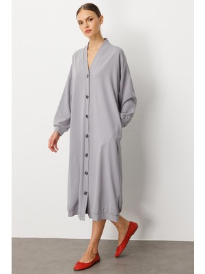 Micca Örme Krep Doku Spor Zamansız( Hırka/ Kap) Ferace-Gri