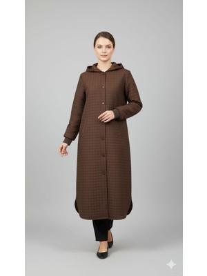 Micca Kare Jakar Kapitone Astar ile Mevsimlik Spor Zamansız Trench Kap-Kahve