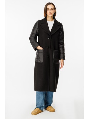 Micca Kaşe Beden ve Kapitone Dolgu Spor Manto-Siyah