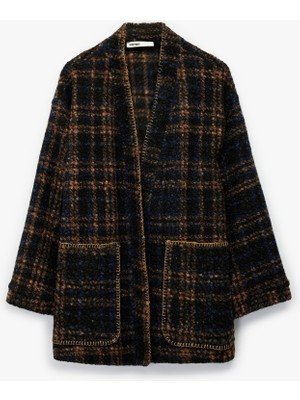 Koton Ekose Kaban Uzun Kollu Cepli Çoban Dikişi Detaylı