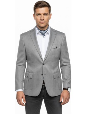Plus Scorpion Erkek Slim Fit Gri Blazer Ceket – Tek Düğmeli – Kapaklı Cepli – Şık Kumaş Dokulu – Günlük & Ofis Kombinleri Için