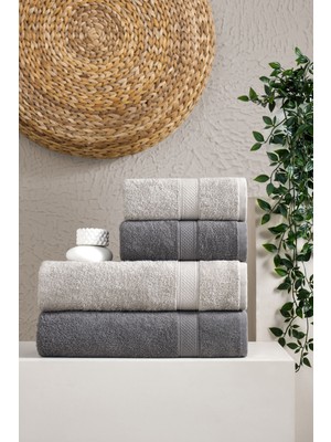Eumenia Softtouch %100 Pamuklu 4’lü Banyo Havlu Seti Hamam ve Çeyiz Takımı Antraist - Gri