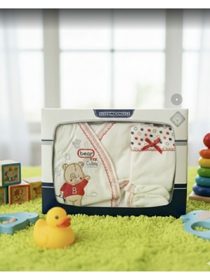 Yusgos Organik 5 Parça Bear Ayıcık Nakışlı Yenidoğan Hastane Çıkışı Seti