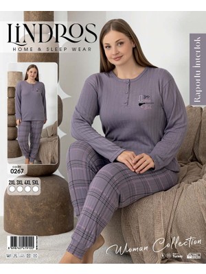 Lindros 0267 Bayan Raporlu Intrelok Battal Pijama Takım--Lila--