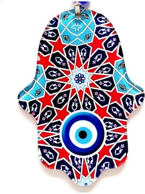 Defne Toprak Yıldız ve Nazar Boncuğu Desenli Fatma Ana Bereket Eli Füzyon Cam Duvar Süsü