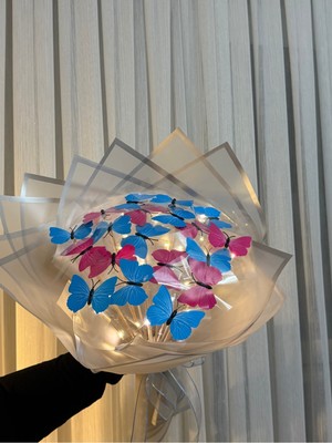 Brk Accessory Sevgililer Gününe Özel 20'li Pembe & Mavi Ledli Kelebek Buketi