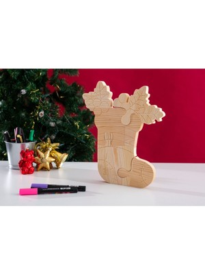 Empressco Ahşap Puzzle Hobi Boyama Yılbaşı ve Kış Temalı Serisi Hediye Çorabı