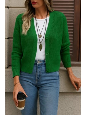 Çamaşır Kenti Kadın Uzun Kollu Düğme Detay Triko Hırka