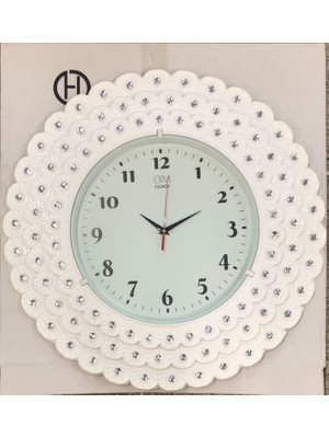 Lebron  Dekoratif Taşlı Yuvarlak Duvar Saati Beyaz Renk