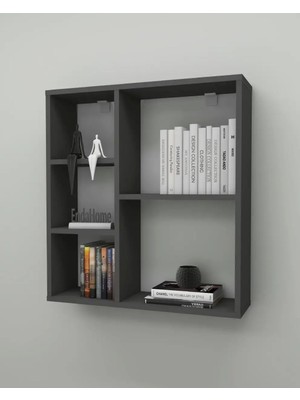 Reyo Enda Home Myra 5 Gözlü Çok Amaçlı Modern Duvar Rafı Antrasit