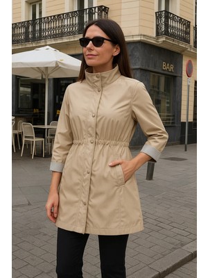 Comstar Kadın Astarlı Premium Bej Kısa Trençkot