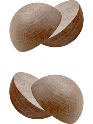 Empressco Doğal Ahşap Yarım Küre Seti, 50 Mm, 4 Adet, Açık Kahve, Lacivert Renkler