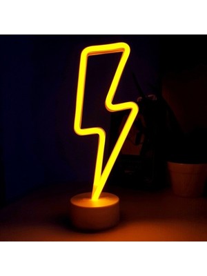 Defne Toprak Neon Işıklı Şimşek Lamba Usb+Pil