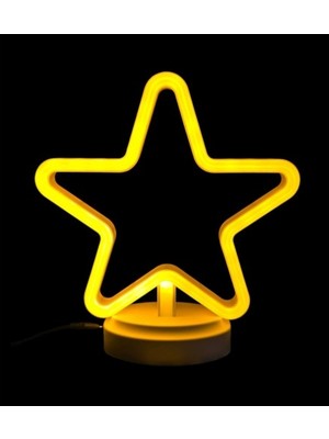 Defne Toprak Neon Işıklı Yıldız Masa Gece Lambası Pil+Usb