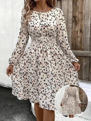 Çamaşır Kenti Kadın Uzun Kollu Bot Yaka Beli Lastikli Midi Süprem Elbise