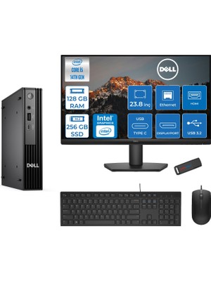 Dell Pc Pro Mıcro QCM1250 Intel® Core™ I5 14500T 128GB Ddr5 256GB SSD Intel® UHD Graphics 770 Dell 23.8 Fhd Mon.  Freedos Mini Masaüstü Bilgisayar BTO00823F36+ZETTAUSBBELLEK