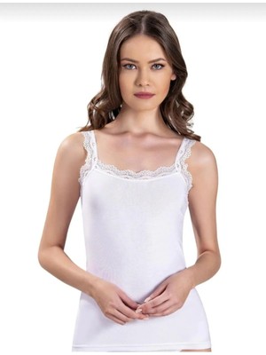 Jiber Kadın 6'lı Beyaz Güpürlü Geniş Askılı Likralı Atlet