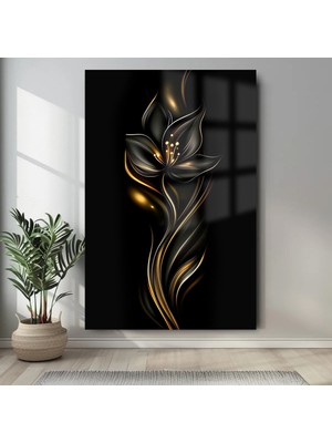 Marsilyan Gold Işık Saçan Gül Cam Tablo Ultra Canlı Renkli Kırılmaz Cam Tablo Ev Hediyesi Ofis Hediyesi