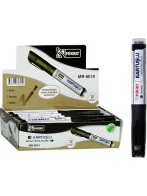 Mikro Siyah Beyaz Tahta Kalemi MR-6019S Kartuşlu 12li Kutu Sarf Malzemeler İçin