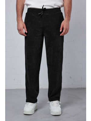 Abluka Online Erkek Regular Fit Fitilli Beli Lastikli Pantolon Siyah