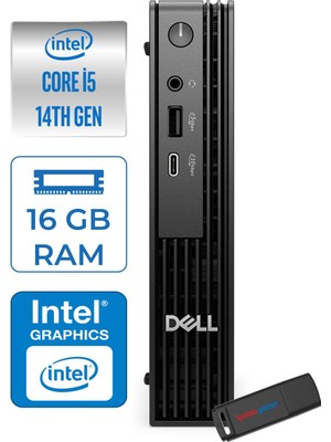 Dell Pc Pro Mıcro QCM1250 Intel® Core™ I5 14500T 16GB Ddr5 4tb SSD Intel® UHD Graphics 770  Freedos Mini Masaüstü Bilgisayar BTO008F05+ZETTAUSBBELLEK