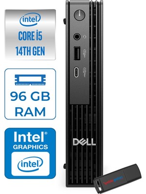 Dell Pc Pro Mıcro QCM1250 Intel® Core™ I5 14500T 96GB Ddr5 2tb SSD Intel® UHD Graphics 770  Freedos Mini Masaüstü Bilgisayar BTO008F34+ZETTAUSBBELLEK