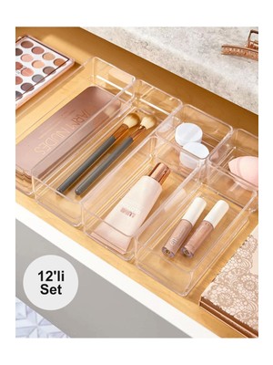 12'li Dolap Içi Çekmece Düzenleyici - Ayarlanabilir Makyaj Organizer-Mutfak Çekmece Içi Kaşıklık
