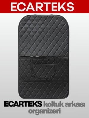 Ecarteks Araç Koltuk Arkası Organizer Deri - Oto Eşya Düzenleyicisi Cepli Lüks Tasarım - Siyah