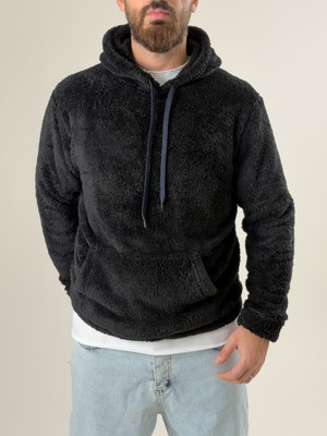 Cocopelli Erkek Kapüşonlu Siyah Peluş Sweat COC2593