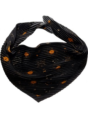 Avoria Siyah Yıldız ve Ay Desenli Piliseli Kadın Fular