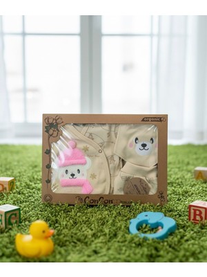 Yusgos Organik 5 Parça Ayıcık Nakışlı Bambu Yenidoğan Hastane Çıkışı Set