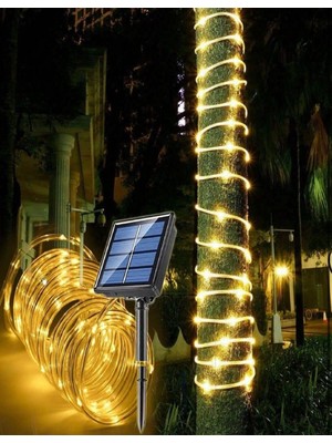 Brokoli Home 100 LED 12 Metre Sarı Flex Peri LED Işık Güneş Enerjili Solar Bahçe Balkon Ağaç Lambası Aydınlatması