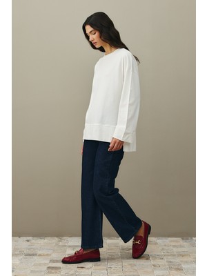 Fahhar Kalın Katlamalı Sweatshirt Ekru