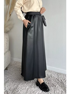 Julude Bel Lastikli Cepli Deri Tesettür Etek P-00019336