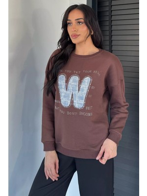 Gülseli Kadın Bisiklet Yaka Taş Işlemeli Şardonlu Sweatshirt P-00019308