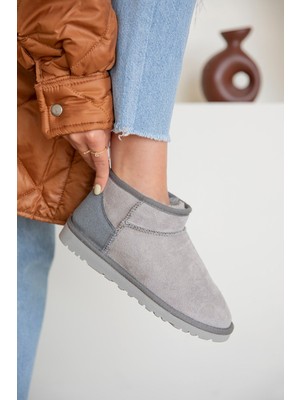 Straswans Asia Kadın  Içi Tüylü Kalın Taban  Süet Yarım  Bot Gri