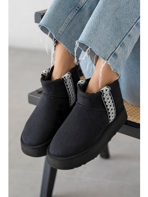 Straswans Rosso Kadın Içi Tüylü Kalın Taban Süet Yarım Bot Siyah