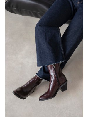 Straswans Jose Kadın Kırışık Deri Topuklu Bot Bordo