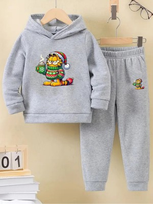 Makiteks Kışlık Kız Erkek Çocuk Eşofman Takımı Alt Üst Garfield 5 6 7 8 9 10 11 12 Yaş Kış Yılbaşı