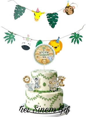 Sinem Gift Safari Doğum Günü Konsepti - Safari Pasta Süsü - Safari Cupcake Süsü - Saferi Banner