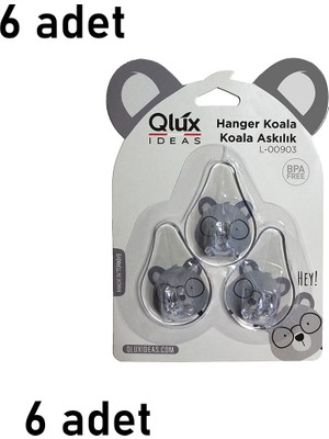 Nuit Concept 6 Adet Yapışkanlı Askı Qlux Ideas Koala Figürlü Askı Banyo Mutfak Dolap L-00903 Bpa Içermez