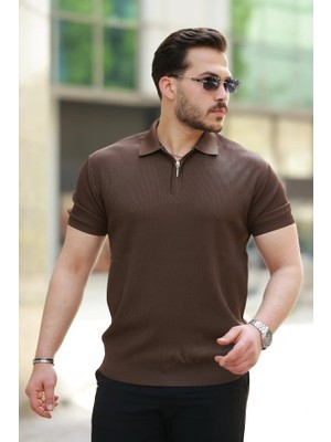 Çamaşır Kenti Erkek Fermuarlı Yakalı Kısa Kollu Tshirt