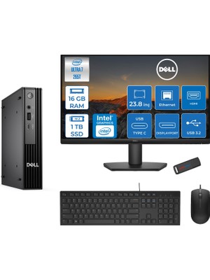 Dell Pc Pro Mıcro QCM1250 Intel® Ultra 7 265T 16GB Ddr5 1tb SSD Intel® Graphicsdell 23.8 Fhd Mon.  Freedos Mini Masaüstü Bilgisayar BTO10723F03+ZETTAUSBBELLEK