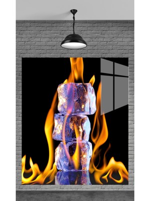 Marsilyan Muhteşem Yanan Buz Temperli Cam Üzerine Tablo Sevgilinize Yılbaşı Hediye