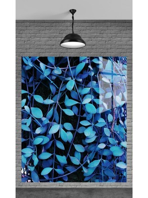 Muhteşem Mavi Çiçekler Temperli Cam Üzerine Tablo Sevgilinize Yılbaşı Hediye