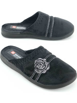 Gezer Kadın Kışlık Pu Rahat Taban Nakışlı Tasarım Ev Bahçe Terlik